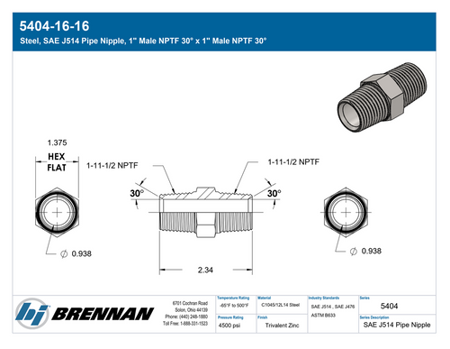 5404-16-16 | Pipe Nipple | Brennan