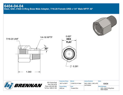 6404-04-04 | Male Adapter | Brennan