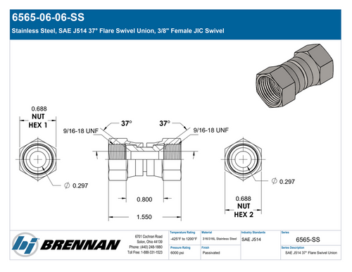 6565-06-06-SS | Swivel Union | Brennan