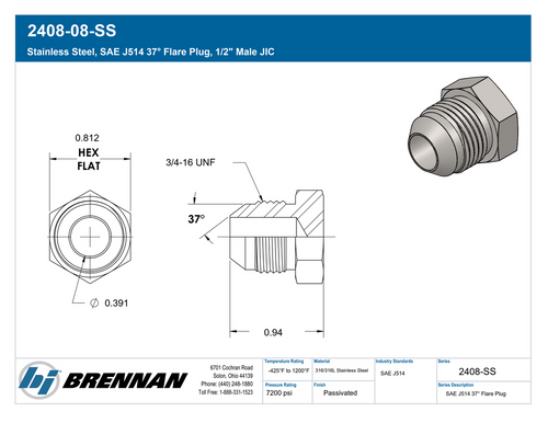 2408-08-SS | Plug | Brennan