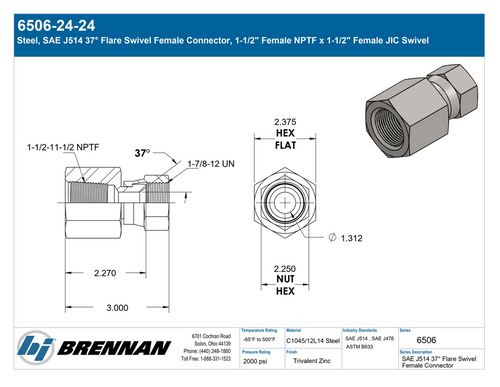 6506-24-24 | Swivel Connector | Brennan