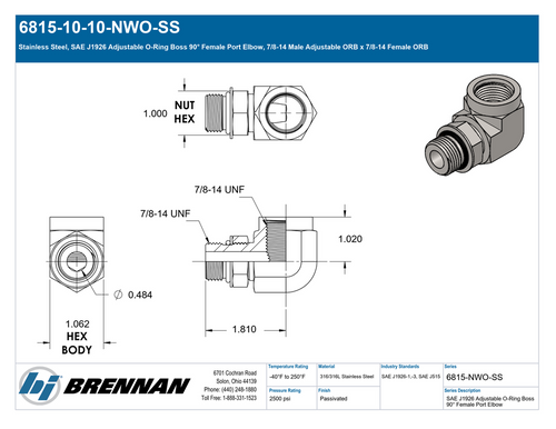 6815-10-10-NWO-SS | Adjustable Elbow | Brennan