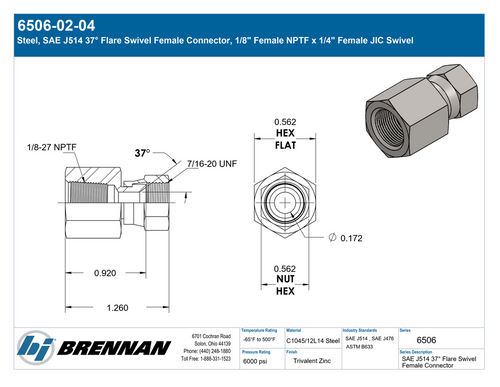 6506-02-04 | Swivel Connector | Brennan