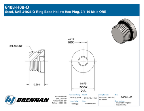 6408-H08-O | Plug | Brennan