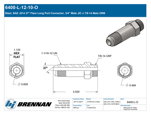 6400-L-12-10-O | Male Connector | Brennan