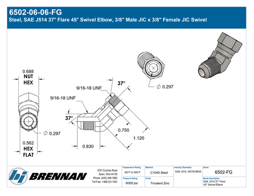 6502-06-06-FG | Swivel Elbow | Brennan