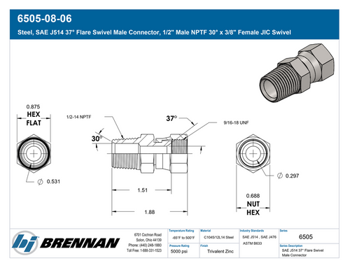 6505-08-06 | Swivel Connector | Brennan