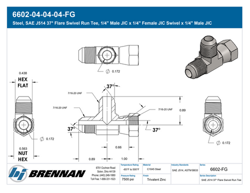 6602-04-04-04-FG | Swivel Run Tee | Brennan