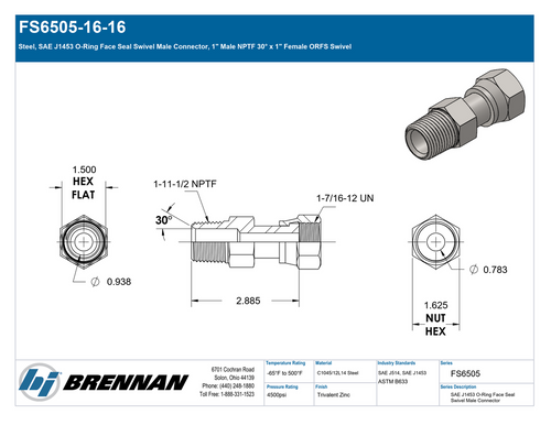 FS6505-16-16 | Swivel Connector | Brennan