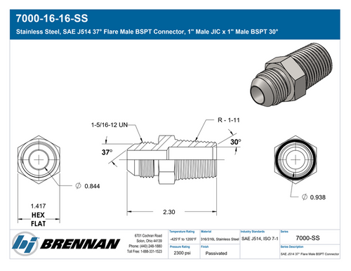 7000-16-16-SS | Connector | Brennan