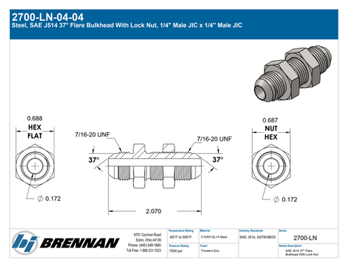 2700-LN-04-04 | Bulkhead | Brennan
