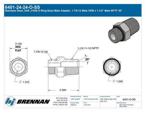 6401-24-24-O-SS | Adapter Nipple | Brennan