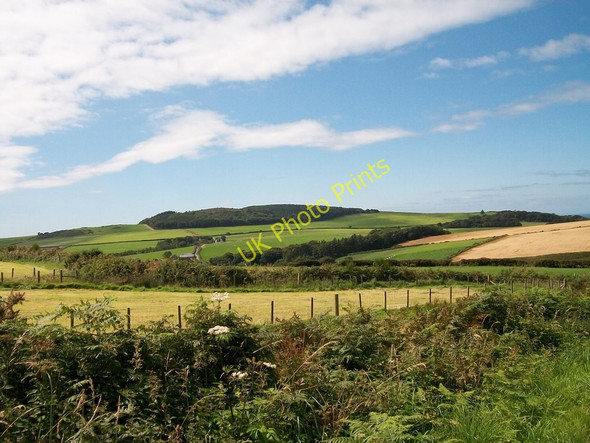 Photo 6"x4" View across a harvested hayfield towards the Soch valley and Mynydd Cefnamwlch Bryn-mawr\/SH2433 c2010