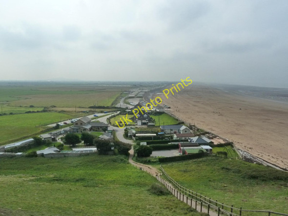 Photo 6"x4" Brean Down beach, cafe, car park and Tropical Bird Centre from steps Brean c2010