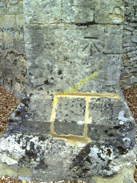 Photo 6"x4" Benchmark on buttress of St Michael's Church Aston Sandford c2010