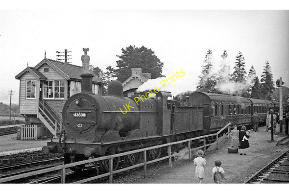 Photo 6"x4" Three Cocks Junction Station, with Hereford - Brecon train Pontithel c1949