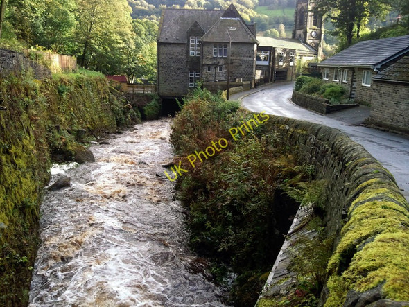 Photo 6"x4" Colden Water, looking downstream from Eaves Road Hebden Bridge c2010