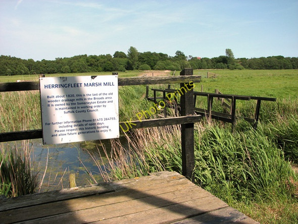 Photo 6"x4" Marsh pastures by Herringfleet Smock drainage mill Herringfleet c2011