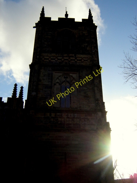 Photo 6"x4" The church tower at St Mary's church, Mold, in silhouette Mold\/Yr Wyddgrug c2006