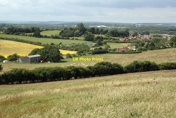 Photo 6"x4" View over farm and towards Wool from Sexys Farm trig point Coombe Keynes c2011