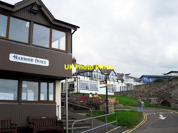 Photo 6"x4" Harbour Office and benches Seahouses c2011
