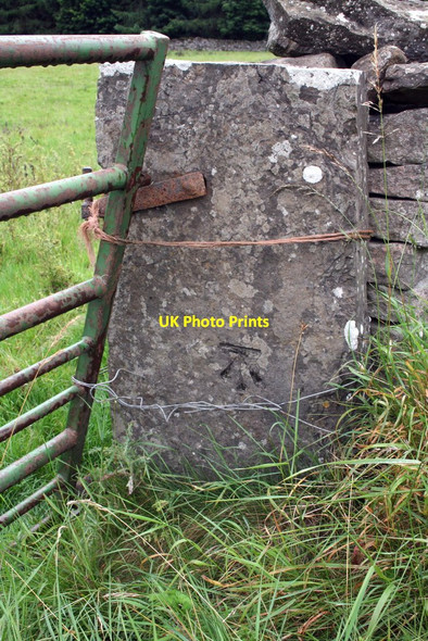 Photo 6"x4" Benchmark on gatepost near Bellerby Camp Bellerby c2011