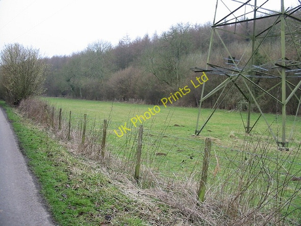 Photo 6"x4" Atchester wood and pylon in meadow W of Pett Bottom Road Bossingham c2007