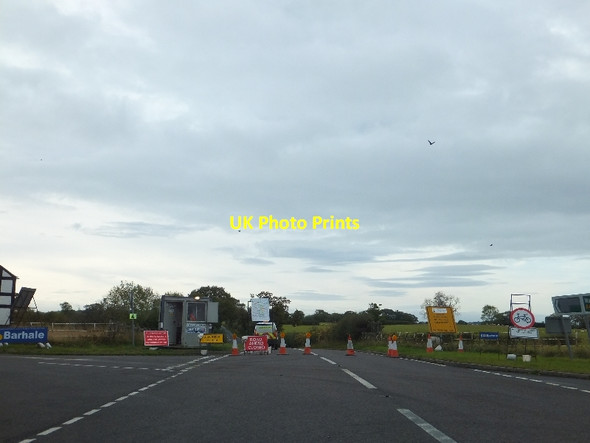 Photo 6"x4" Road closure of A49 at Bickley Smithy crossroads Bickley Moss c2011