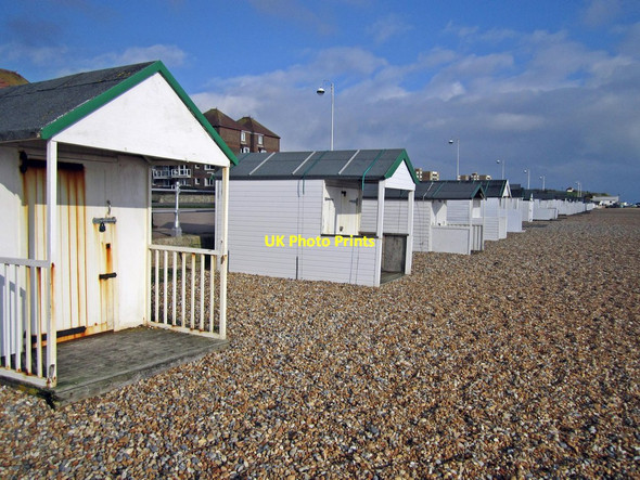Photo 6"x4" White Beach Huts Bexhill c2012