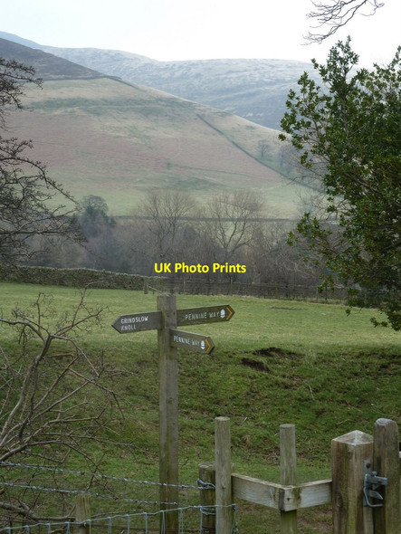 Photo 6"x4" Pennine Way signpost and hillsides above Edale Barber Booth c2012