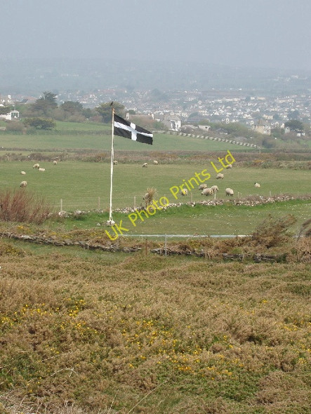 Photo 6"x4" Cornish flag and fields with sheep Bude\/SS2106 c2007