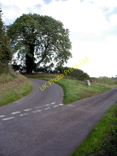 Photo 6"x4" Lane junction and memorial to the Battle of Cheriton Bishop's Sutton c2006