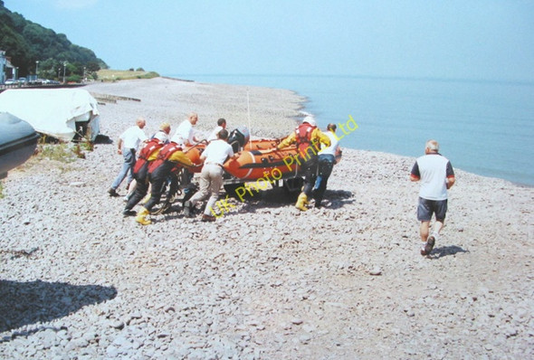 Photo 6"x4" Pebbly beach at Minehead. Practice launch of the lifeboat. Minehead c2001