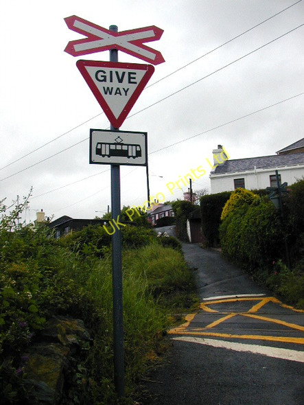 Photo 6"x4" Level crossing sign, Old School Hill Ballacannell\/SC4382 c2007