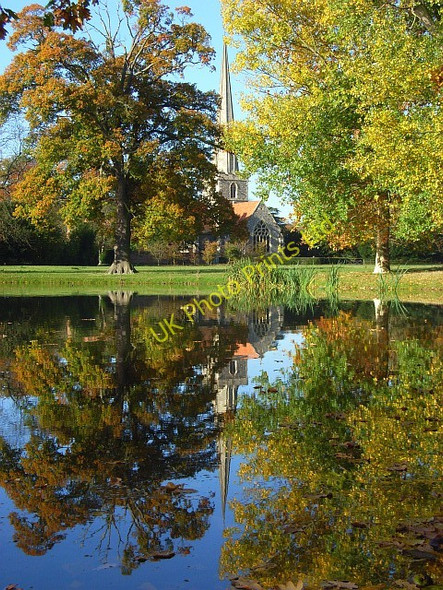 Photo 6"x4" Pond and church, Shottesbrooke White Waltham c2007