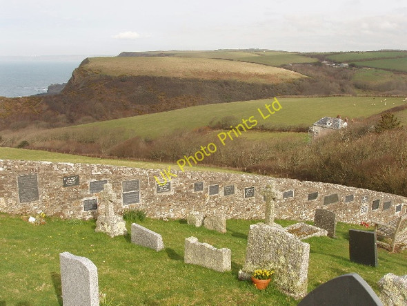 Photo 6"x4" Churchyard and memorial wall, St Gennys St Gennys c2008