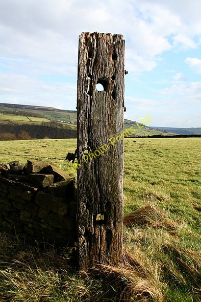 Photo 6"x4" Wooden Gatepost on Lea Bank Hebden Bridge c2008