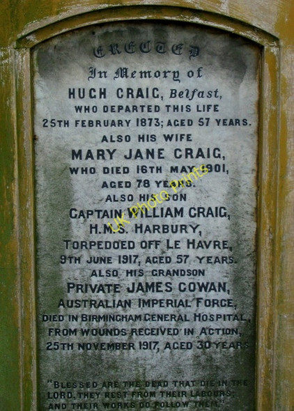 Photo 6"x4" Gravestone of the Craig family, Balmoral Cemetery Dunmurry c2008