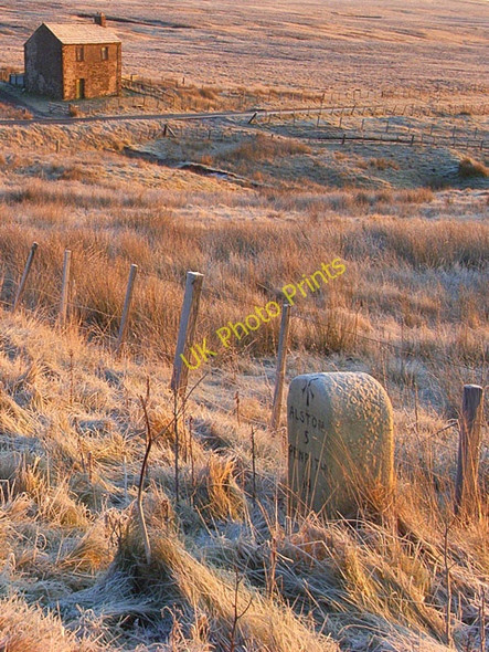 Photo 6"x4" Milestone and cottage, the A686 below Hartside Hartside Height c2008