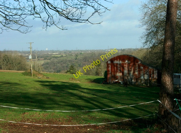 Photo 6"x4" 2009 : Horse pasture and rusty barn Thickwood c2009