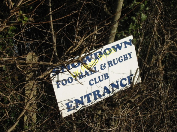 Photo 6"x4" Sign buried in the hedge for the Snowdown football and rugby club Aylesham c2009
