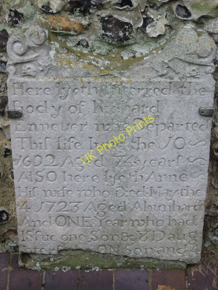 Photo 6"x4" Old gravestone in the wall of St Peter's church Church Whitfield c2009