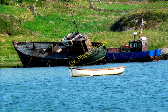 Photo 6"x4" Cruit Island - Fishing boats at south end near bridge Kincaslough c2008