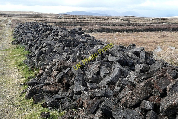 Photo 6"x4" Peat stacks at Loch Gleann Mhac Muirinn (Glenicmurrin Lough) Camus Oughter c2009