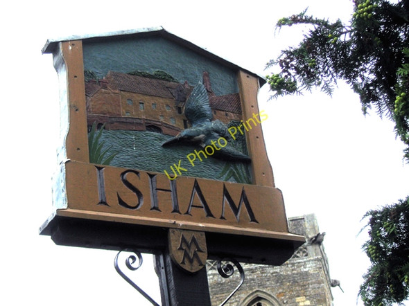 Photo 6"x4" Isham Village Sign Burton Latimer c2009