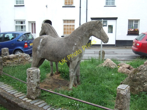 Photo 6"x4" Sculpture of two Dartmoor ponies, Moretonhampstead Moretonhampstead c2009