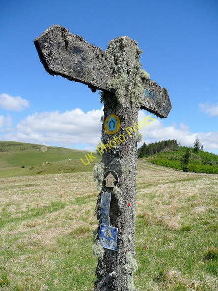 Photo 6"x4" Lichen-covered signpost Cwm Irfon c2010