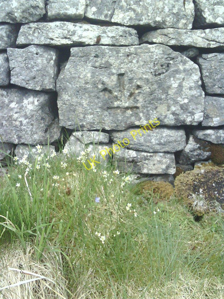 Photo 6"x4" Inverted benchmark on Coal Road wall Garsdale Head c2010