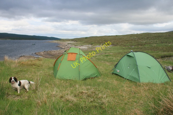 Photo 6"x4" A tent and doghouse overlook Loch Shin Creanich c2010