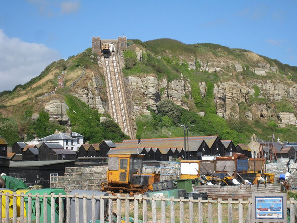 Photo 6"x4" Fishing Net Huts and East Hill Railway Hastings\/TQ8110 c2010
